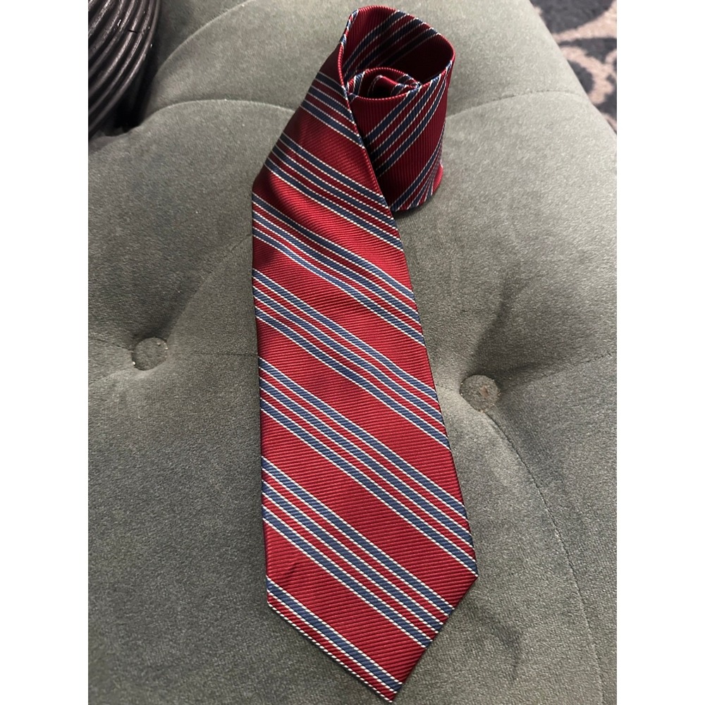 Jos A Bank Executive Collection‎ Red Blue Striped 100% Silk Necktie